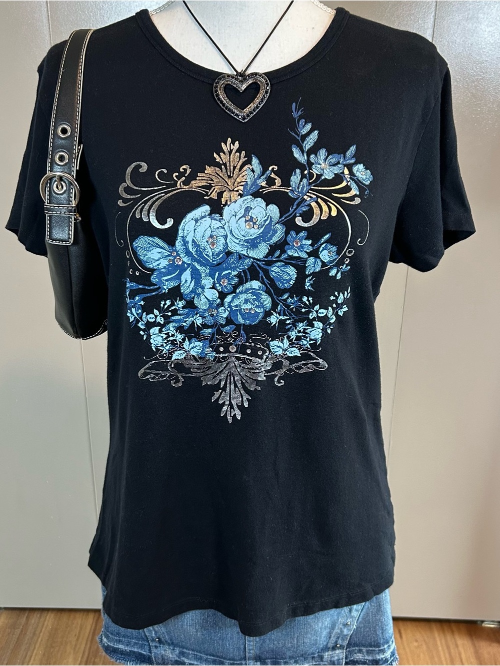 Fashion Bug Black Blue Floral XL Shirt